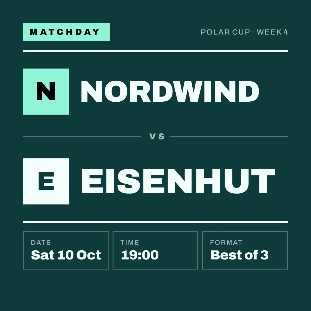 Matchday graphic, square: Nordwind vs Eisenhut, Polar Cup, week 4, best of 3