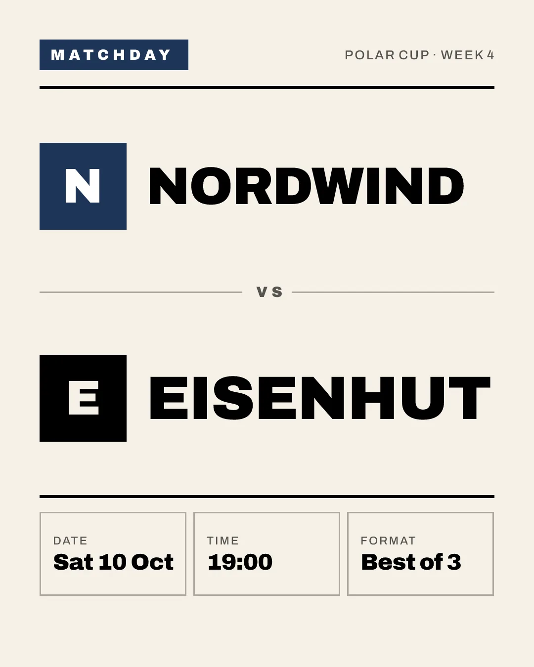 The same matchday graphic in Nordwind's light kit, cream with dark blue: Nordwind vs Eisenhut