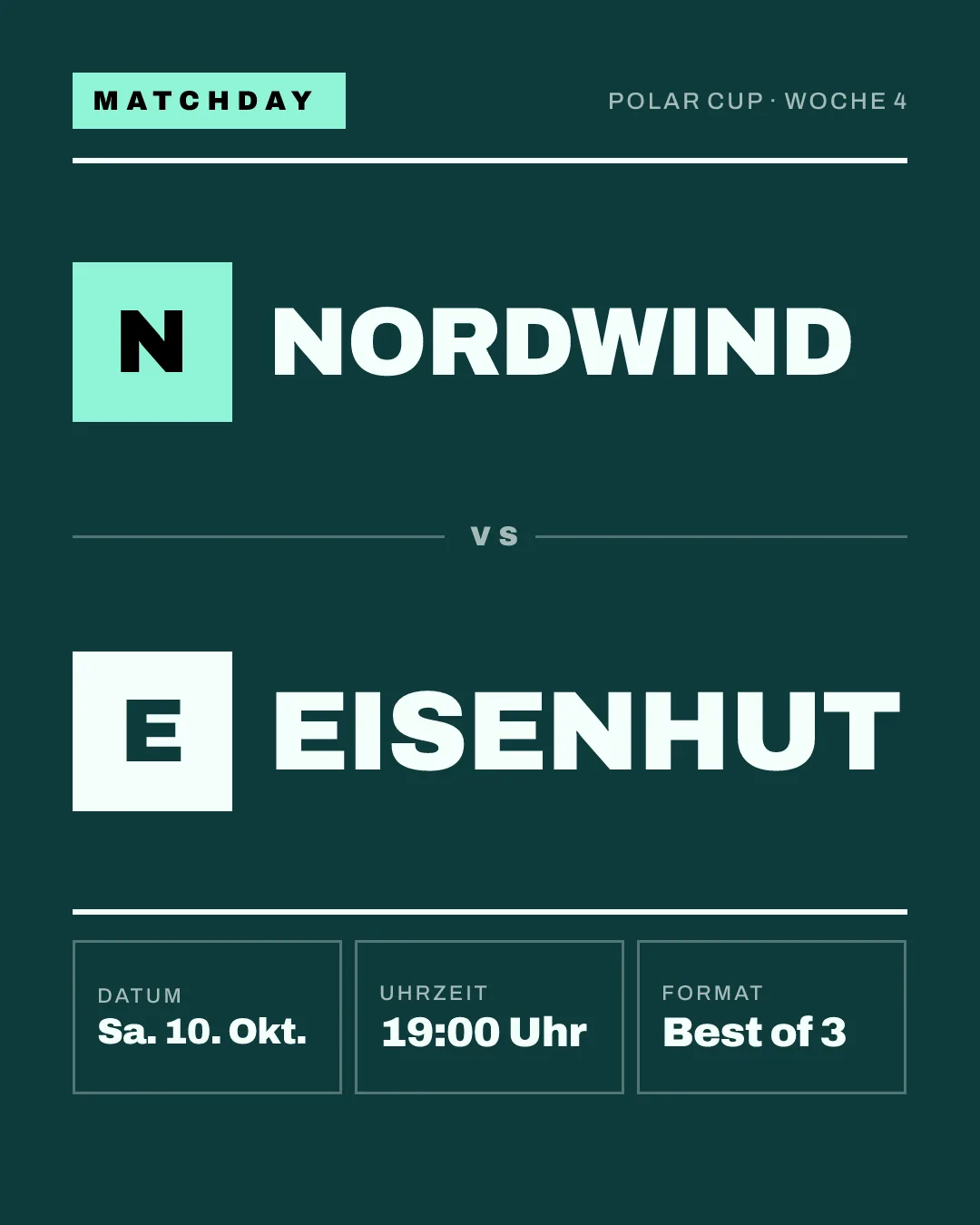 Matchday-Grafik: Nordwind gegen Eisenhut, Polar Cup, Woche 4, Best of 3